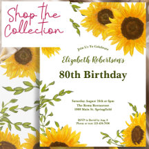 80th Birthday Watercolor Sunflowers Collection