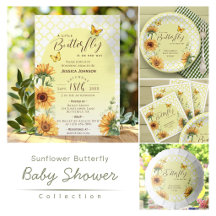 Watercolor Butterfly Sunflower Girl Baby Shower