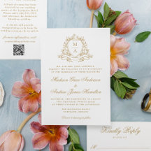 Elegant Gold Floral Crest Monogram Wedding
