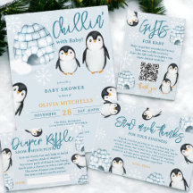 Cute winter penguin igloos winter baby shower