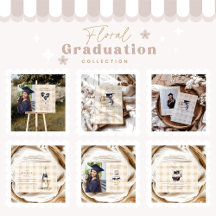 Photo Navy Blue Floral Graduation