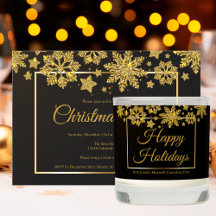 Happy Holidays Black Gold Snowflake