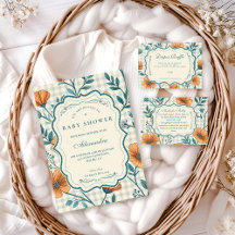 Gingham Peach Floral Baby Shower