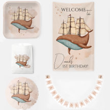 Whale Ship Pastel Gender-Neutral Birthday 