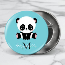 Monogram Cute Panda Personalized Bubble Gum Blue