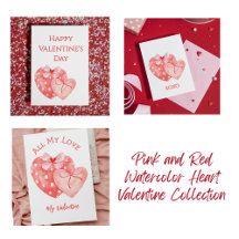 Pink and Red Watercolor Heart Valentine Collection