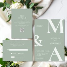 Sage Green Minimalist Monogram Modern Wedding