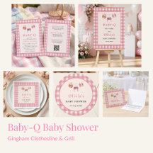 Baby Q Pink Gingham BBQ Shower Stationery Suite