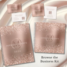 Rose Gold Glitter Metallic Monogram Business Kit