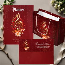 Golden treble clef with red leaves.