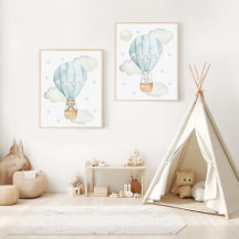 Cute Animals In Hot Air Balloon Nursery Prints