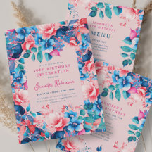 Chic Watercolor Floral 30th Birthday Set Blush