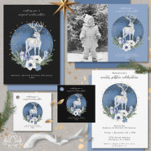 Winter Solstice Holiday Deer Blue White Christmas 