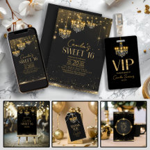 Old Hollywood Glam Chandelier Black Gold Sweet 16