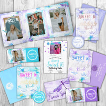 Purple, Blue, Aqua Sweet 16 Watercolor Orchids