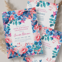 Bright Watercolor Floral 40th Birthday Set