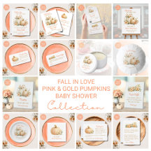 Fall in Love Pink & Gold Pumpkin Baby Shower