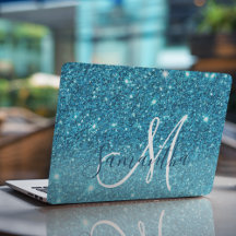 Modern Blue Glitter Sparkles Personalized Name