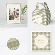 Olive Green Gingham Plaid Christmas Holiday
