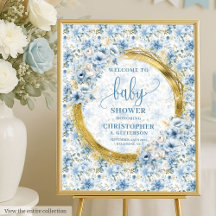 Dusty Blue Gold Baby Shower Welcome Signs 91B