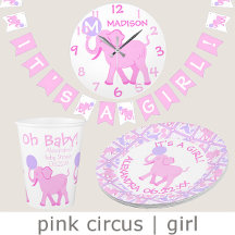 Pink Circus Baby Shower Cute Girl Elephant Pattern