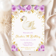Swan Purple and Gold Roses Baby Shower