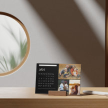 Classic Black And White Easel Calendar 2025