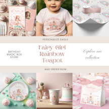 Fairy Girl Watercolor Rainbow Teapot Birthday