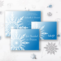 White Snowflake on Blue Winter Wedding Stationery