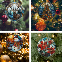 Festive Stained Glass Christmas Ceramic Ornaments