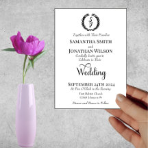 Elegant White with Black Monogram Wreath Wedding