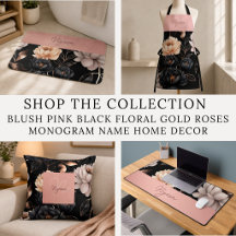 Floral Midnight Blush Roses Monogram Name Home Dec