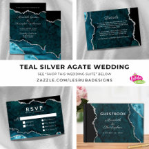 Teal Silver Glitter Agate Geode Wedding Suite