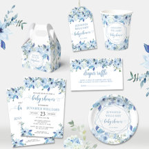 Blue elegant watercolor floral baby boy shower