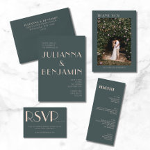  Teal and Blush Art Deco Typography Wedding