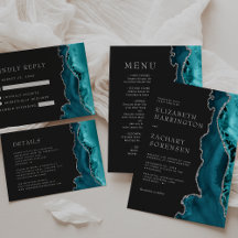 Elegant Teal Silver Agate Dark Wedding Suite