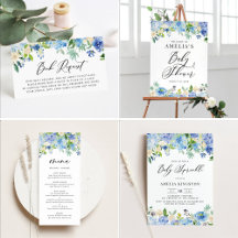 Blue Roses and Hydrangea Baby Shower Collection