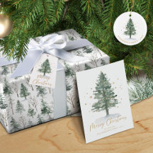 Elegant Watercolor Christmas Pine Tree