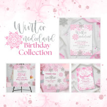 Winter Onederland Pink Silver Snowflake Birthday 