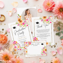 Summer garden floral gold script graduation 