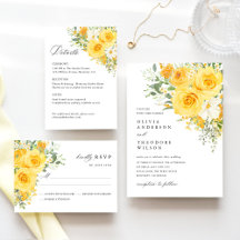 Yellow Floral Rose Watercolor Wedding Suite