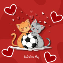 Adorable Cats with Soccer Ball on Valentines Day