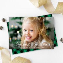 Green and Black Buffalo Plaid Holiday Cards