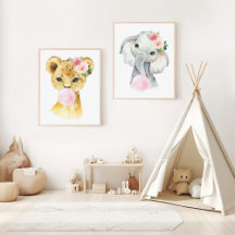 Pink Bubble Gum, Jungle Animals Nursery Prints
