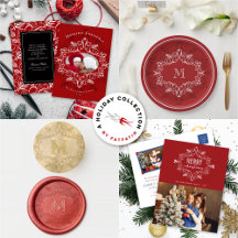 RED FESTIVE FOLIAGE VINTAGE DECO FRAME HOLIDAY