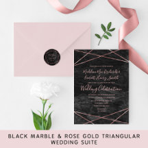 Black Marble & Rose Gold Triangular Lines Wedding 
