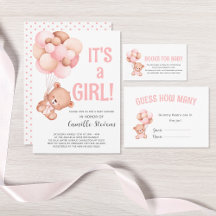 Teddy Bear Balloon Girl Baby Shower Collection