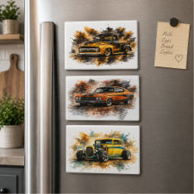 Vintage Muscle Car Refrigerator Magnets 