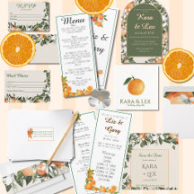 Orange and Blossoms Foliage Watercolor Wedding.