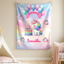 Pastel colors unicorns girl birthday blanket 110B